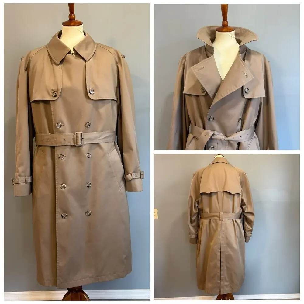 Vtg Winter Cold Weather Beige Trench Coat Down Removable Liner, Men's Size 46R